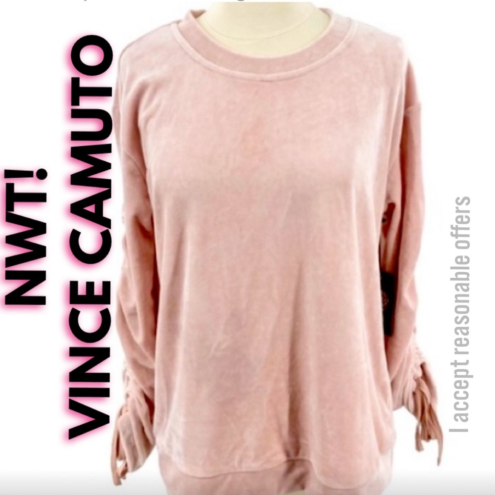 NWT VINCE CAMUTO dusty rose pink ruched long sleeve top crew neck size L